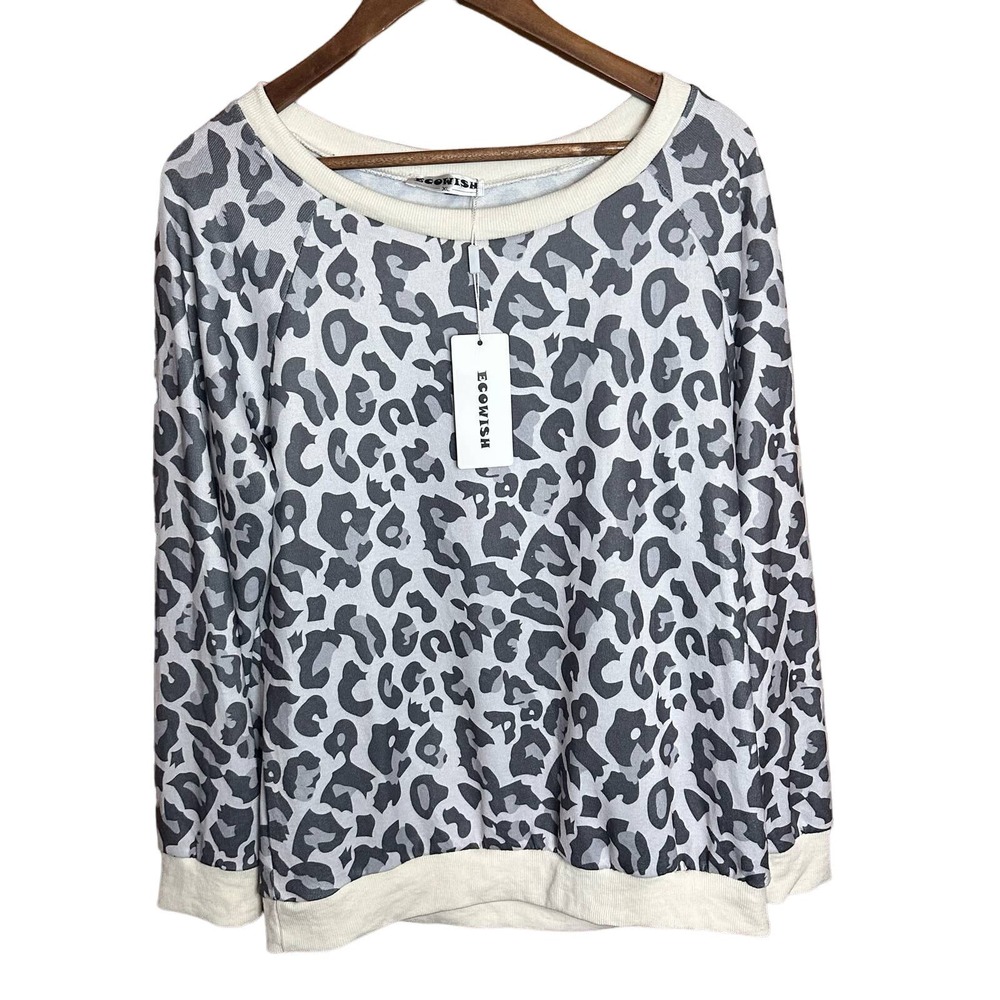 Ecowish NWT Leopard Print Pull Over Long Sleeve Sweater Size XL
